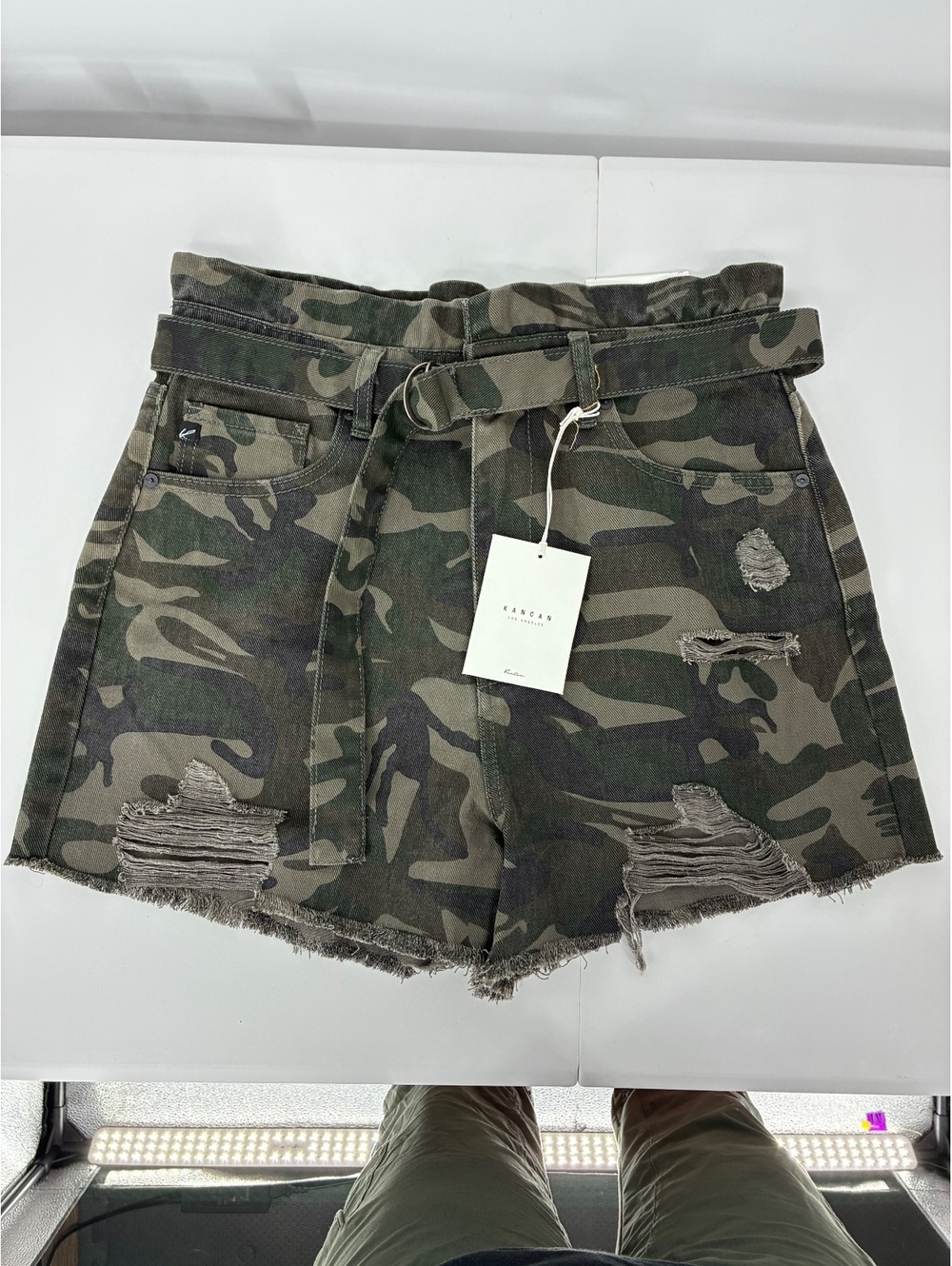 Kancan Camouflage Distressed Cotton Shorts with Belt Size L NWT - Picture 1 of 8